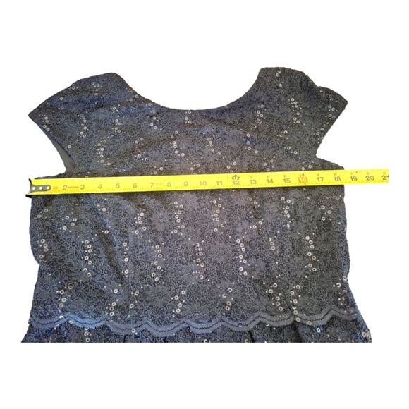 Alex Evenings Cocktail Dress sequined lace overlay tulip Black cap sleeves 12P - Picture 14 of 15